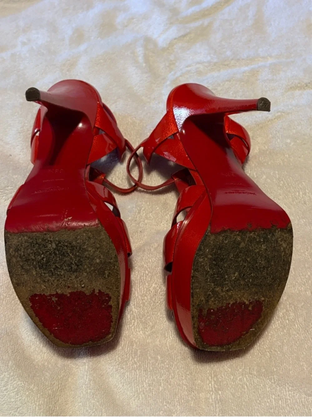 Yves Saint Laurent Red Patent Leather Platform Sandals